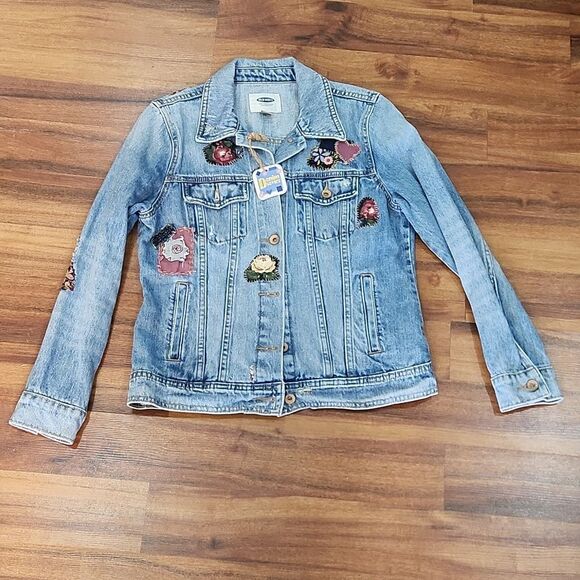 Upcycled Patchwork Handcrafted Embroidered Old Navy Denim Jacket - Picture 1 of 10